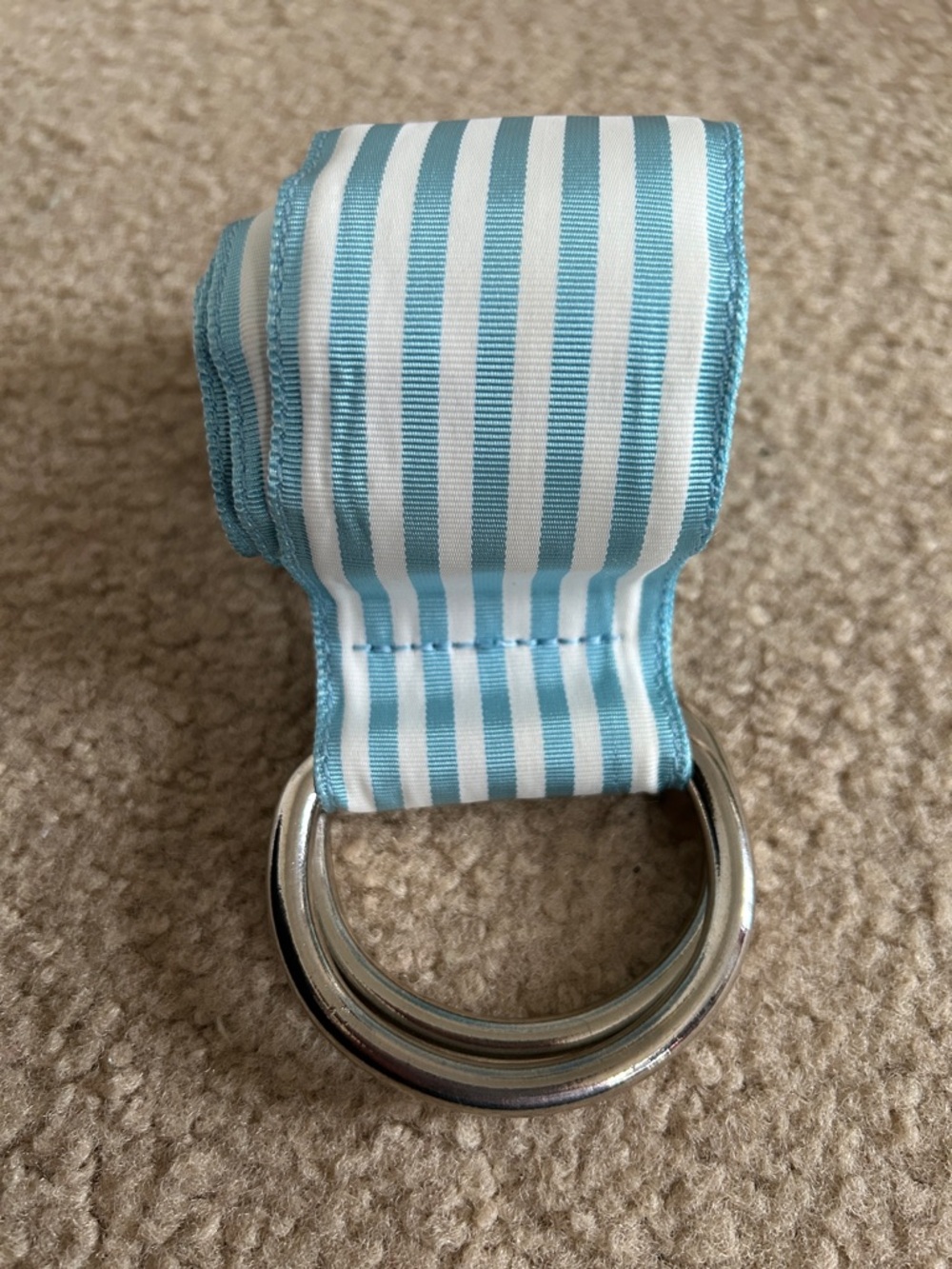 Striped Blue and White D-Ring Belt - Picture 2 of 5